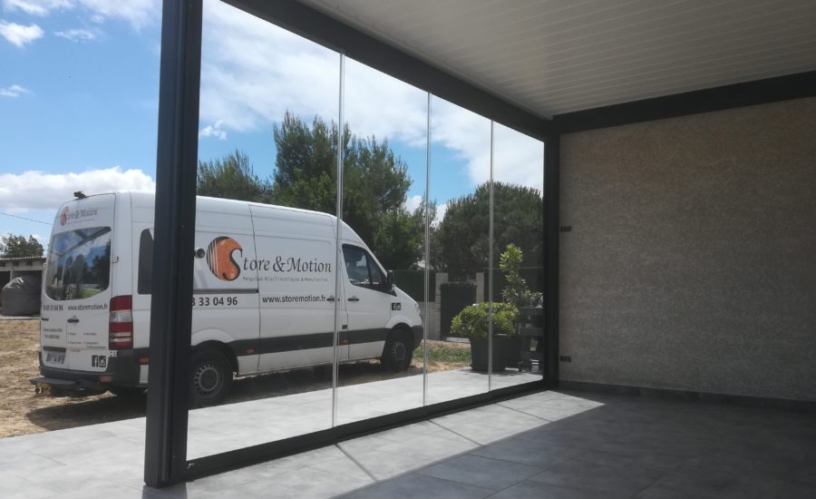 Store Motion - Installation Pergola Bioclimatique Coulissant Panoramique Cuxac d'Aude
